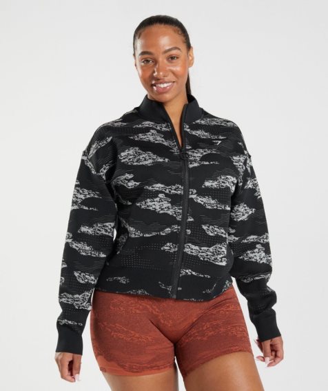 Women's Gymshark Adapt Camo Seamless Track Jackets Black | CA N7DA38